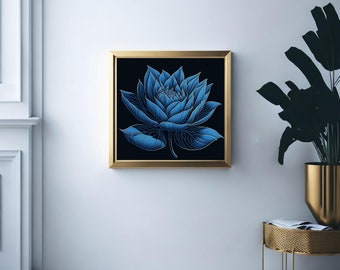 Blue lotus Wall Art, Blue Lotus Poster, Spiritual Wall Art, Home Decor ,Minimalist Wall Art, Antique Wild Flower,Vintage Lotus Drawing Print