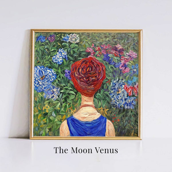 Girl Portrait Painting, Woman Oil Painting, Moody Girl Painting, Colorful Girl Portrait, Floral Painting, Antique Portrait, The Moon Venus