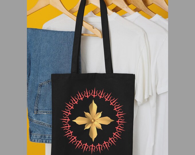 Featured listing image: Meditation and Peace, Flower Tote, Three Eyed Lord, Consciousness Tote, Will Power, Power of Action, Knowledge Tote, Strong Determination
