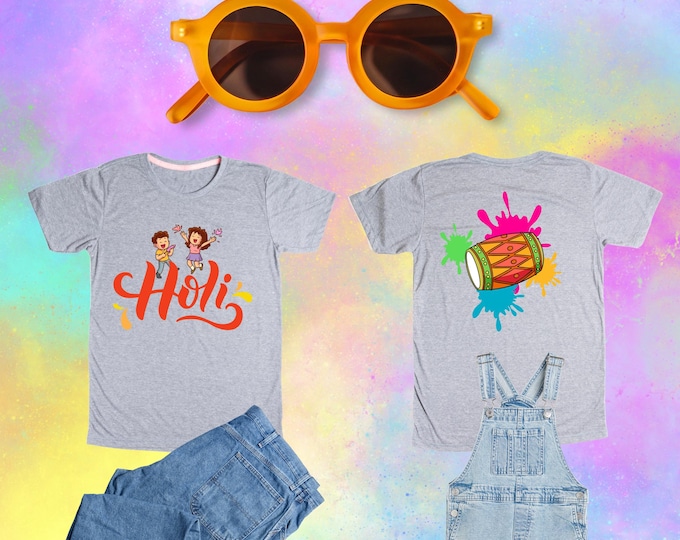 Featured listing image: Celebrate Holi, Love Holi, I love Holi T-Shirt, Festival of Color T-Shirt, Holi Design Kids Shirt, Holi Gift T-Shirt, Holi Shirt for Son