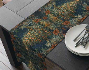 Elegant William Morris-Inspired Christmas Tree Table Runner: Festive Holiday Dining Decor