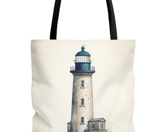 Coastal Lighthouse Tote: Durable Canvas Beach Bag in Blue - Nautical Carryall (S/M/L Available)