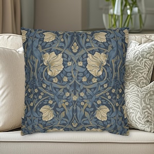 William Morris Pillow Cover: Charcoal Blue Ivory Vintage Pimpernel Reconstructed