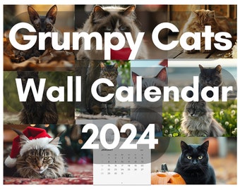 Wall Calendar 2024 featuring Grumpy Cats | 11"x8.5" Printed to Order on High-Quality Matte Finish Paper with Spiral Binding