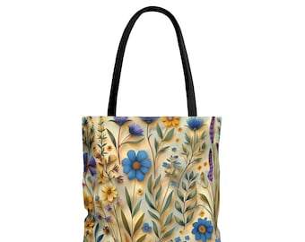 Sac fourre-tout Cottagecore Wildflower : fourre-tout à fleurs en toile beige pour tous les jours