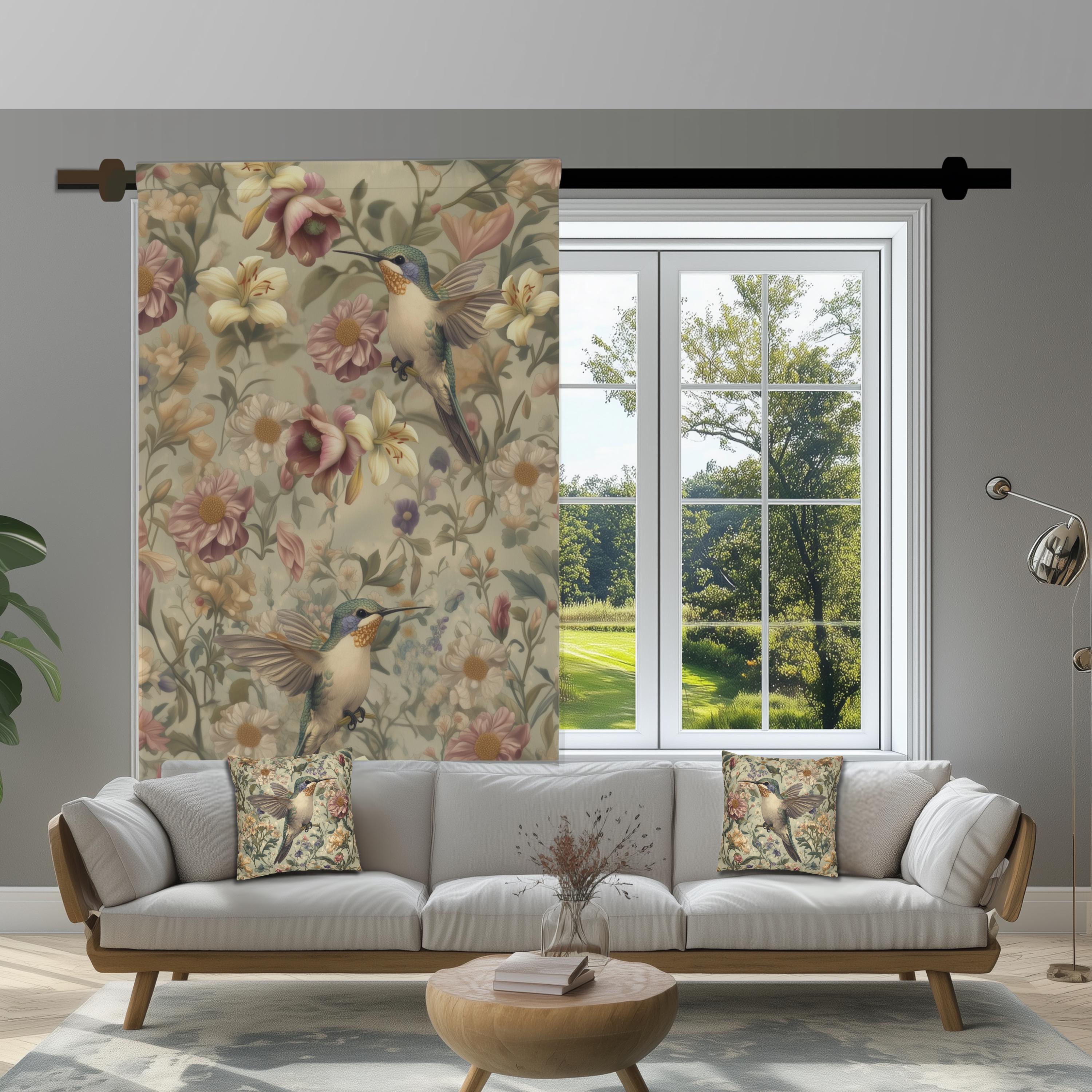 Vintage Style Hummingbird Blackout Curtain Panel: William Morris Inspired  Floral Window Treatment