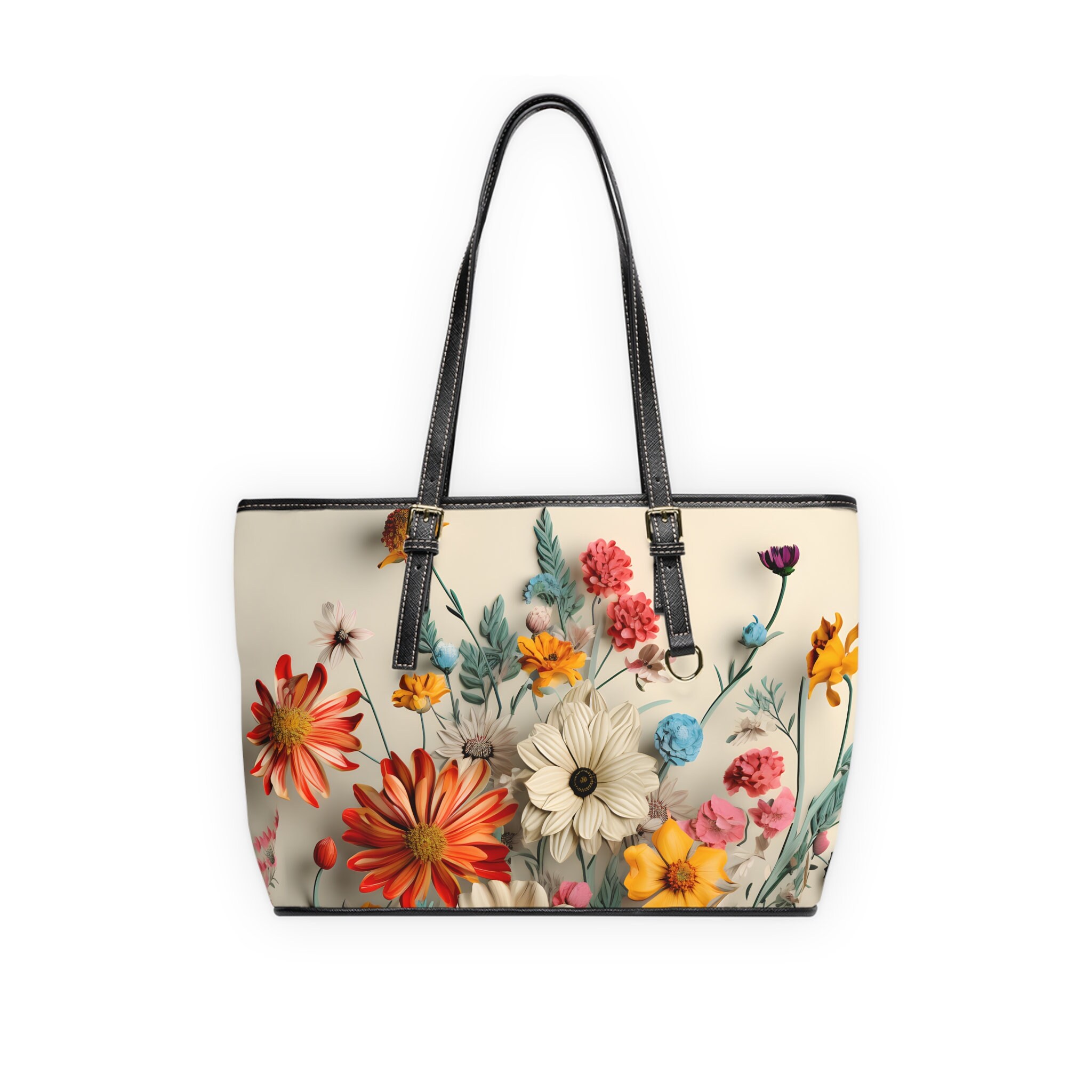 バッグ Vintage shoulder bag flower design Vintage-inspired Wildflower Shoulder Bag: Oversized PU
