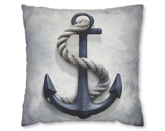 Rustic Navy Anchor Throw Pillow: Nautical Home Decor
