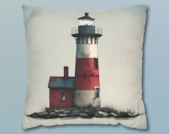 Vintage Style Nautical Lighthouse Pillow Cover: Coastal Beach House Decor