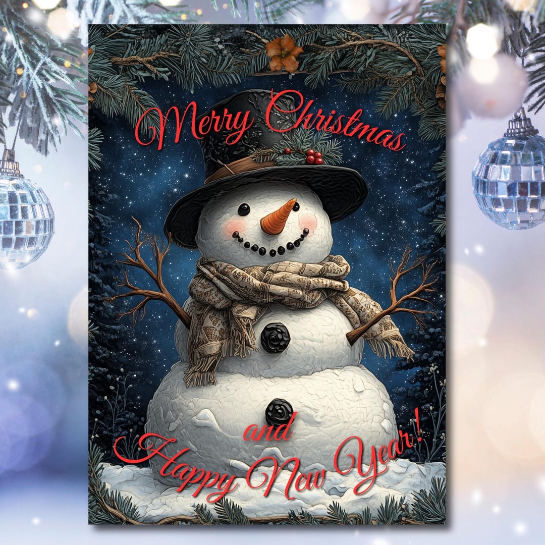 Adorable Snowman Printable Christmas Card Instant Digital Download, DIY ...