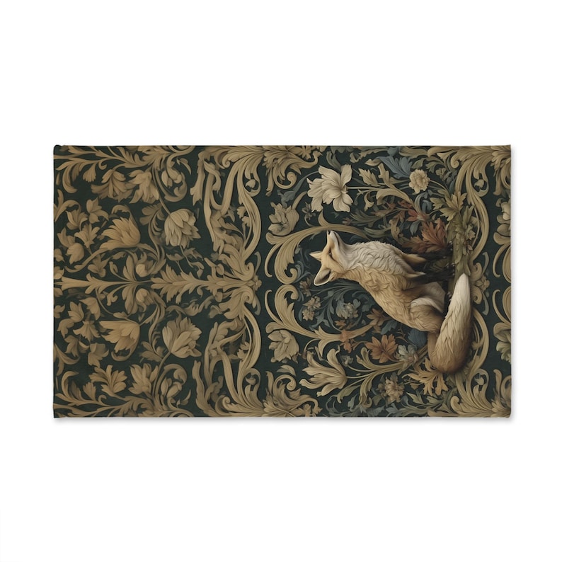 William Morris Fox Hand Towel: Dark Woodland Botanical Arts & Crafts Decor image 9