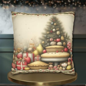 Vintage Style Christmas Dessert Table Pillow Cover: Holiday Pies & Sweets