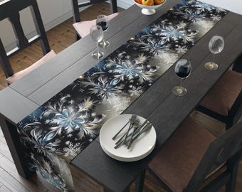 Winter Snowflake Table Runner: Holiday Dining Decor (Cotton or Poly)
