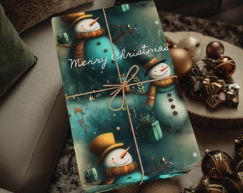 Luxe Christmas Wrapping Paper: Vintage Style Snowman & Gifts Pattern