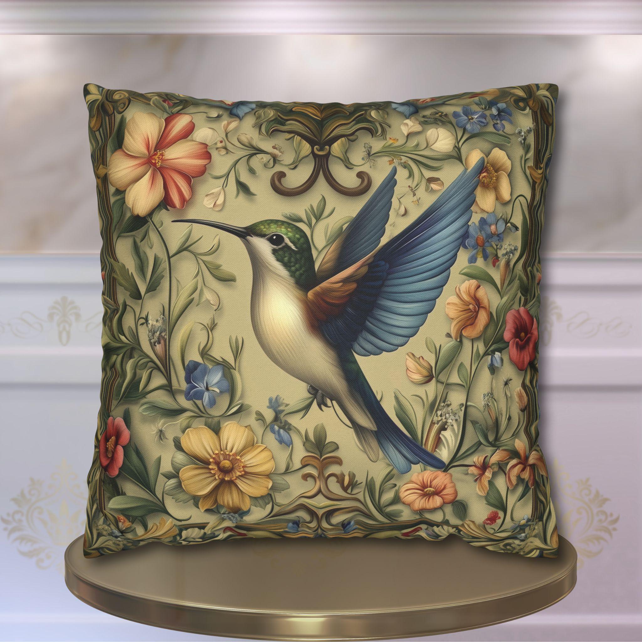 William Morris Inspired Hummingbird Garden Pillow Cover: Vintage