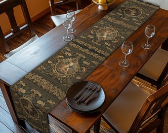 William Morris Inspired Noble Stag Table Runner: with Doe and Fawn Woodland Design