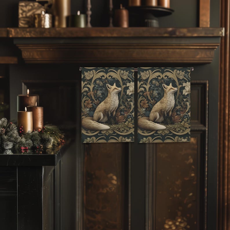 William Morris Fox Hand Towel: Dark Woodland Botanical Arts & Crafts Decor image 4