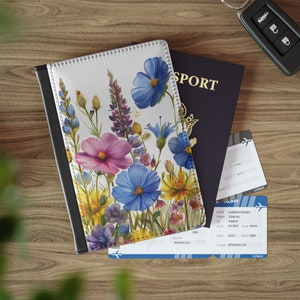 Étui pour passeport Boho Watercolour Summer Meadow - Portefeuille RFID floral pour les voyageurs et les vacances