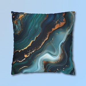 Ocean Waves Pillow Cover: Teal Navy & Gold Accent Cushion