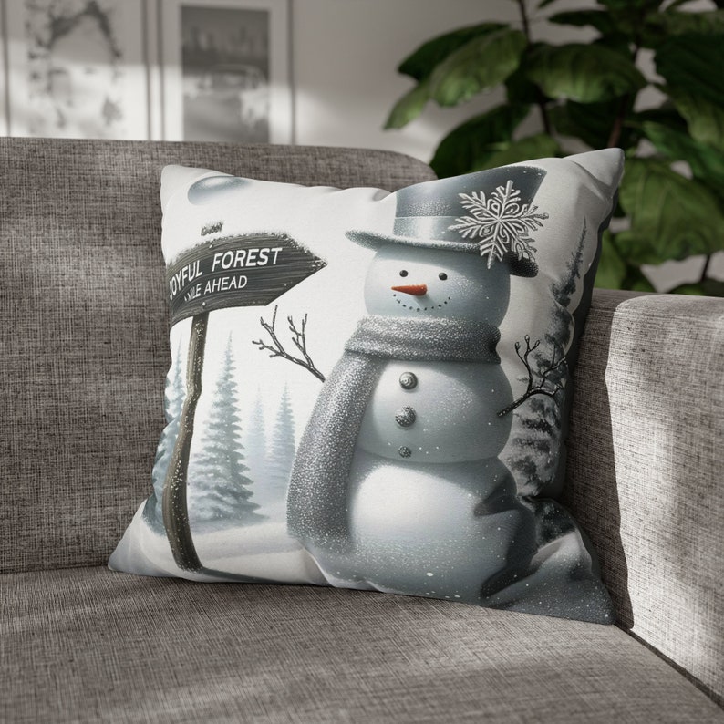 Whimsical Winter Wonderland Pillow Cover Elegant Snowman and