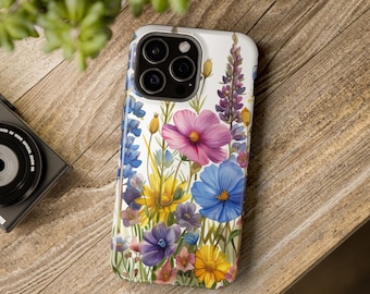 Watercolor Wildflowers iPhone Magsafe Case, Floral Tough Phone Cover