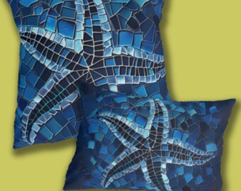Waterproof Mosaic Starfish Outdoor Pillow: Coastal Decor for Patio, Beach House & Poolside