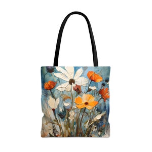 Vintage Style  Tote Bag Blue Wildflower Amazing Oil Painting Look Design  Gift for her Gift for Mom