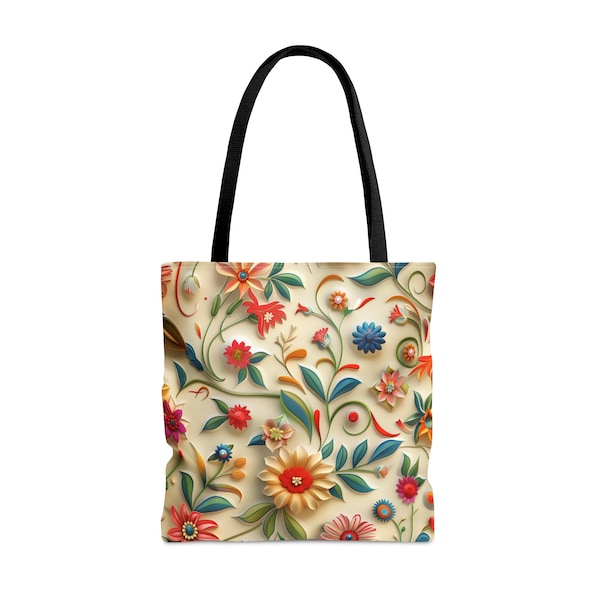 Sac fourre-tout fleuri aux couleurs vives de l'été, toile en polyester avec poignées en coton noir, disponible en plusieurs tailles Cadeau pour elle, Cadeau pour maman