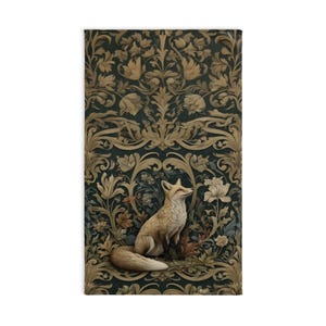 William Morris Fox Hand Towel: Dark Woodland Botanical Arts & Crafts Decor image 8
