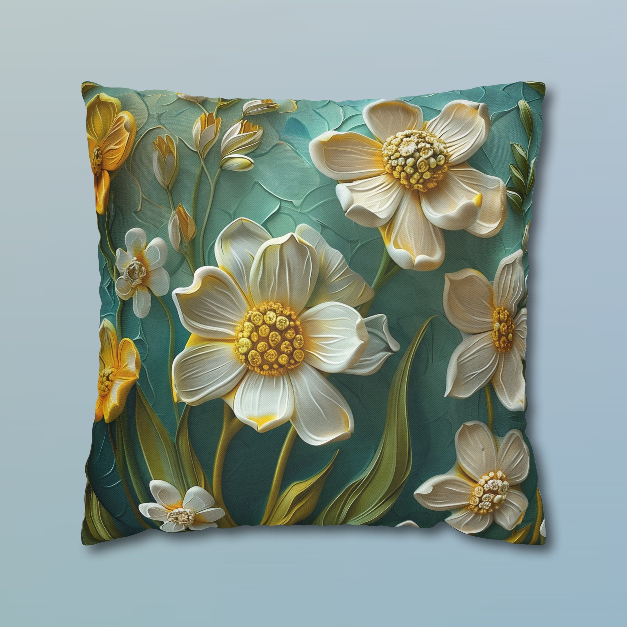 Teal Floral Pillow Cover: Clementine Botanical Garden Accent Cushion