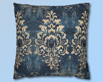 Navy Blue Damask Throw Pillow Cover: Vintage Style Farmhouse Decor