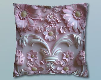 Pink Floral Coquette Pillow Cover: Rococo Style Cushion