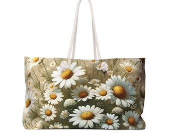Wild Daisies on Large Travel Tote Bag 24"x13" with Cream Lining  Durable Weekender Travel Tote Bag Gift for Her Mom Gift for Woman