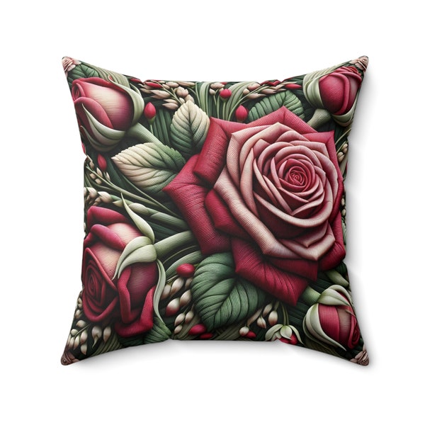 Belles roses rouges coussin en imitation daim, rendu 3D, roses rouges épanouies, cadeau pour sa maman, coussin, 14 x 14 16 x 16 18 x 18, 20 x 20 pouces