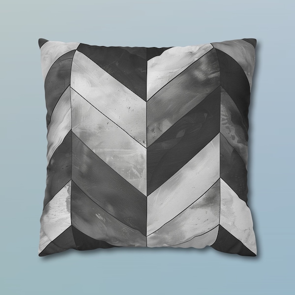 Geometric Chevron Pillow Cover Monochromatic Black White & Gray Marble Look on Pillowcase Modern Home Decor Geometric Cushion Cover