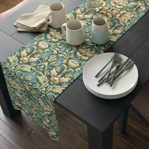 William Morris Table Runner: Vintage Style Botanical Teal Decor