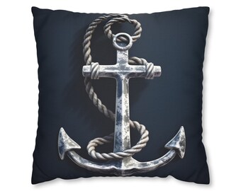 Rustic Silver Anchor Throw Pillow: Nautical Navy Decor