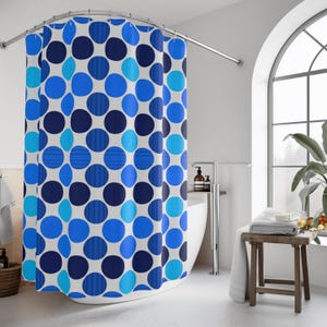 Bauhaus Shower Curtain: Retro Mid Century Modern Polka Dot Bath Decor