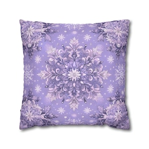 Vintage Inspired Lavender Snowflake Pillow Cover  Luxurious & Elegant Winter Design Classy Intricate Detailing for Home Decor