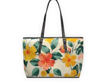 Grand sac fourre-tout fleuri tropical, fleur d'hibiscus vibrante, sac à bandoulière surdimensionné de style créateur tendance, cadeau pour elle, cadeau pour maman