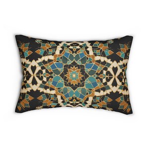Moroccan Tilework Lumbar Pillow: Geometric Teal Cushion (20x14) image 3