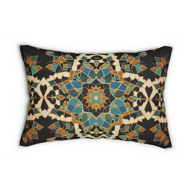 Moroccan Tilework Lumbar Pillow: Geometric Teal Cushion (20x14) image 3