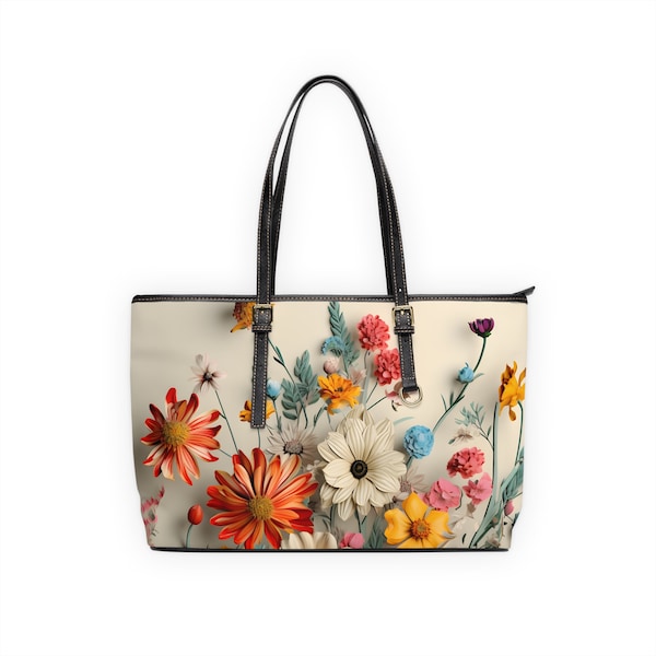 Geometric Floral Winter-Vanilla Shoulder Handbag