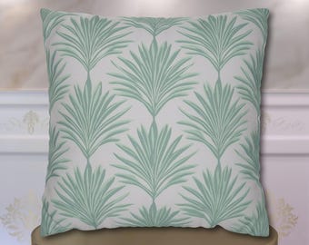 Sage Green & Gray Palm Leaf Pillow Cover: Tropical Minimalist Cushion for Coastal Modern Decor