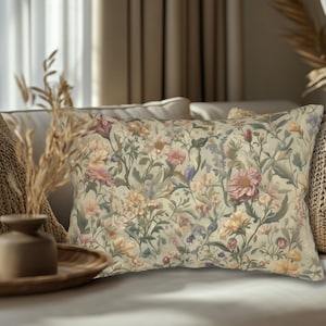William Morris Inspired Botanical Tapestry Lumbar Pillow: Vintage Style Arts & Crafts Floral Cushion Cover