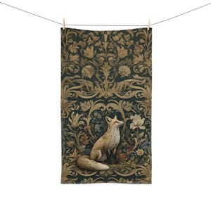 William Morris Fox Hand Towel: Dark Woodland Botanical Arts & Crafts Decor image 10