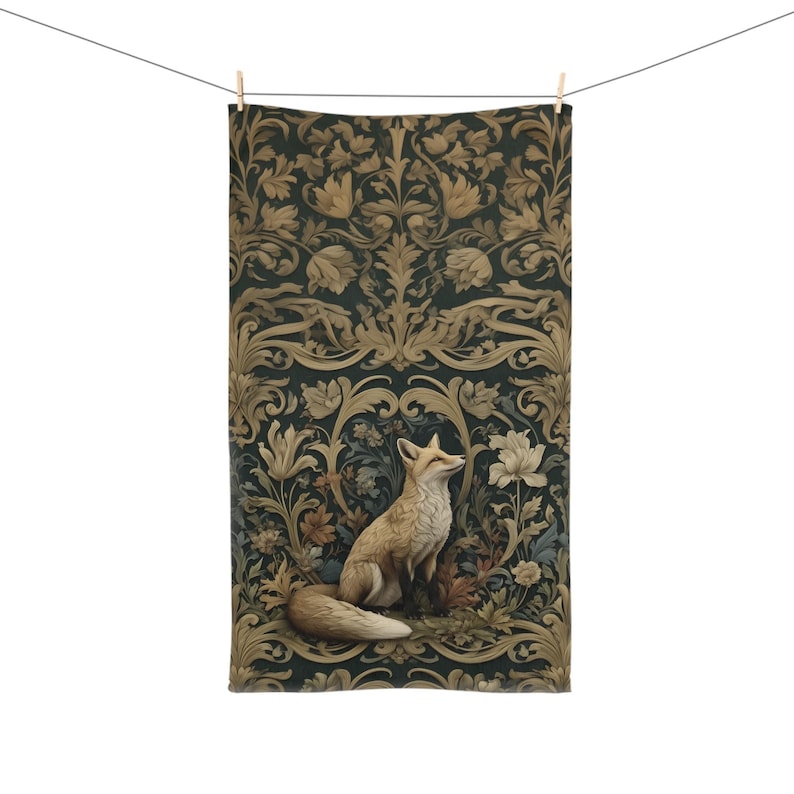 William Morris Fox Hand Towel: Dark Woodland Botanical Arts & Crafts Decor image 10