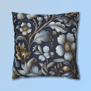 William Morris Pillow Cover: Navy Blue Floral Arts & Crafts Cushion