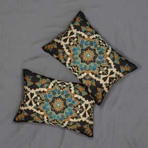 Moroccan Tilework Lumbar Pillow: Geometric Teal Cushion (20x14) image 5
