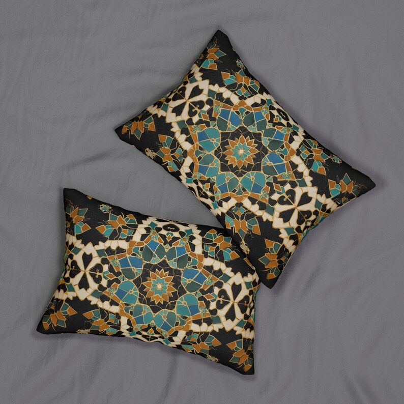 Moroccan Tilework Lumbar Pillow: Geometric Teal Cushion (20x14) image 5